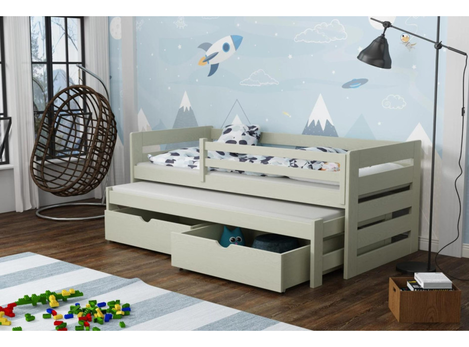 Dětská postel z masivu borovice JOLANA s přistýlkou a šuplíky - 200x90 cm