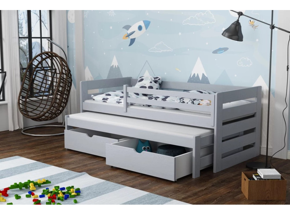 Dětská postel z masivu borovice JOLANA s přistýlkou a šuplíky - 200x90 cm