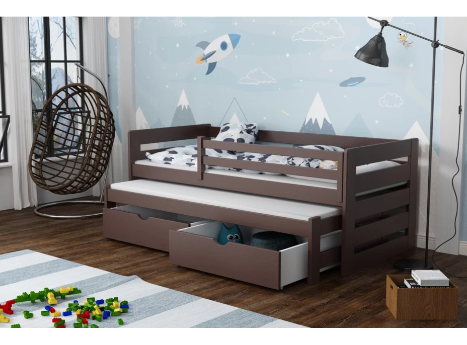 Dětská postel z masivu borovice JOLANA s přistýlkou a šuplíky - 200x90 cm