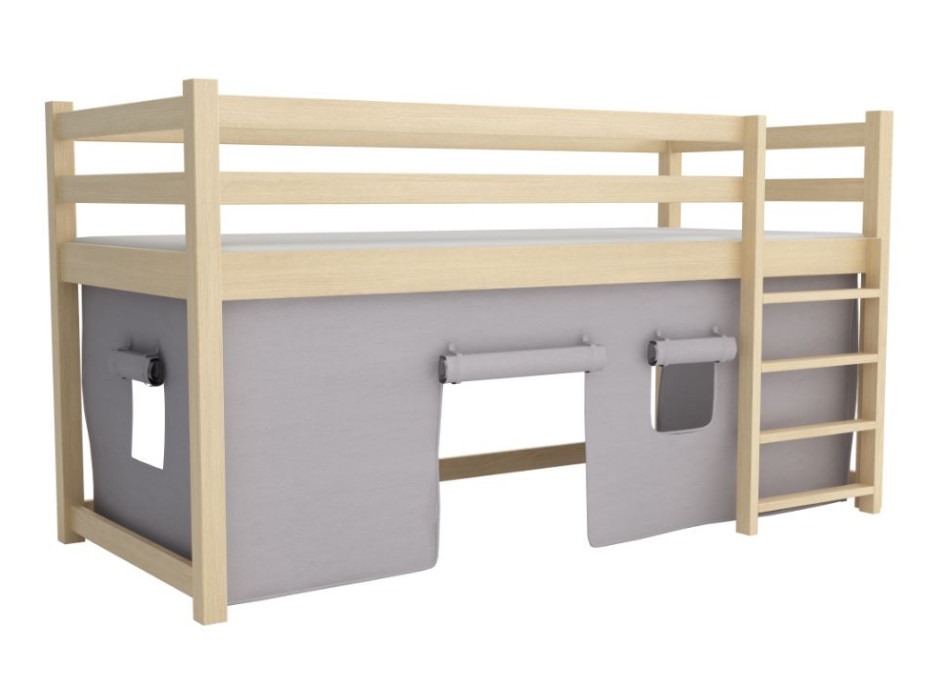 Dětská vyvýšená postel z masivu borovice PORTO - 200x90 cm - OLIVOVĚ ZELENÁ