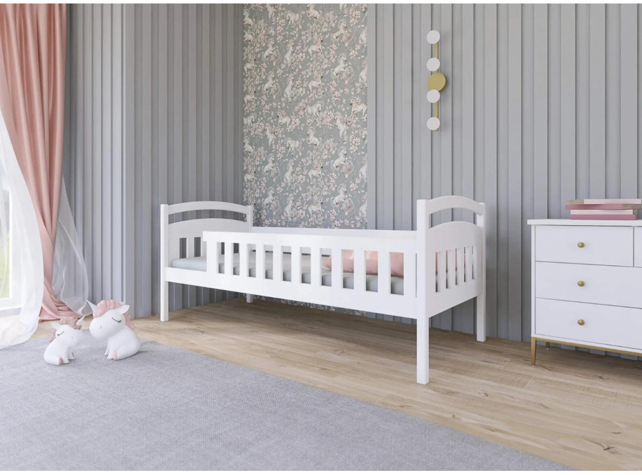 Dětská vyvýšená postel z masivu borovice MARIANA - 200x90 cm - bílá