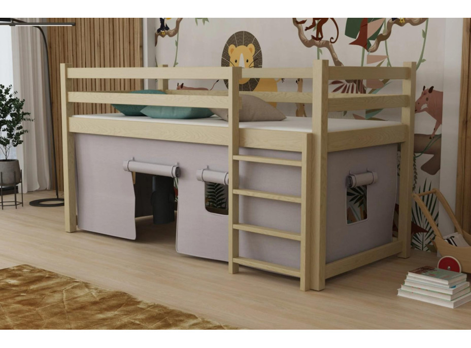 Dětská vyvýšená postel z masivu borovice PORTO - 200x90 cm - přírodní borovice