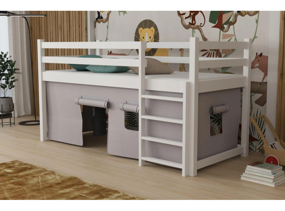 Dětská vyvýšená postel z masivu borovice PORTO - 200x80 cm - bílá