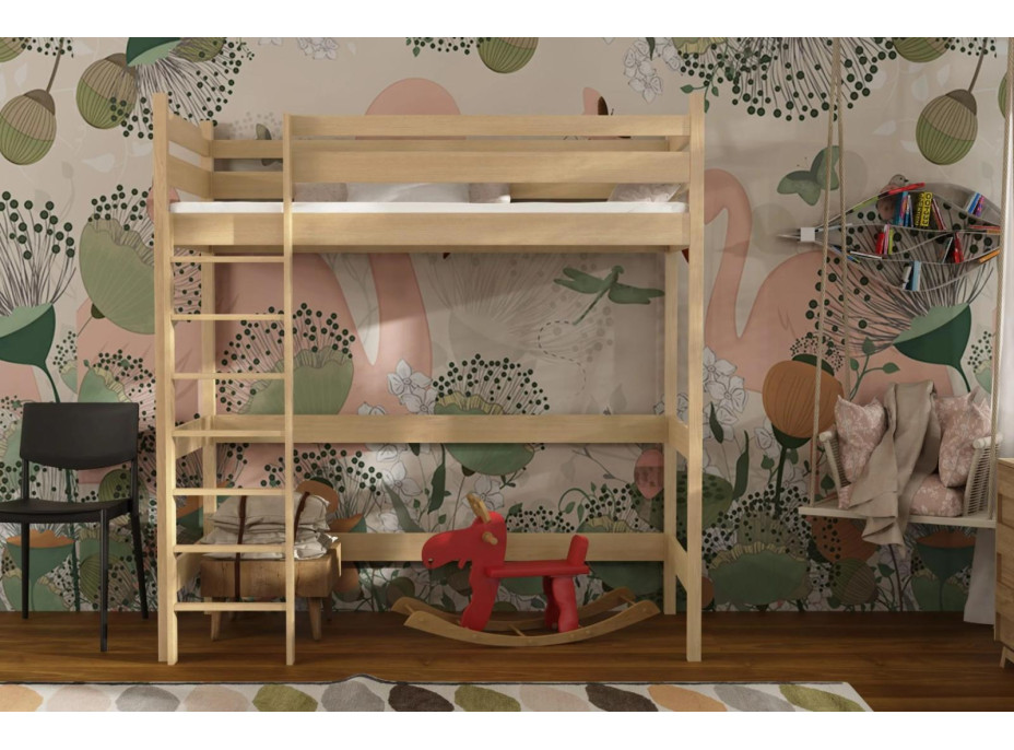 Dětská vyvýšená postel z masivu borovice TEXAS - 200x90 cm - PŘÍRODNÍ BOROVICE