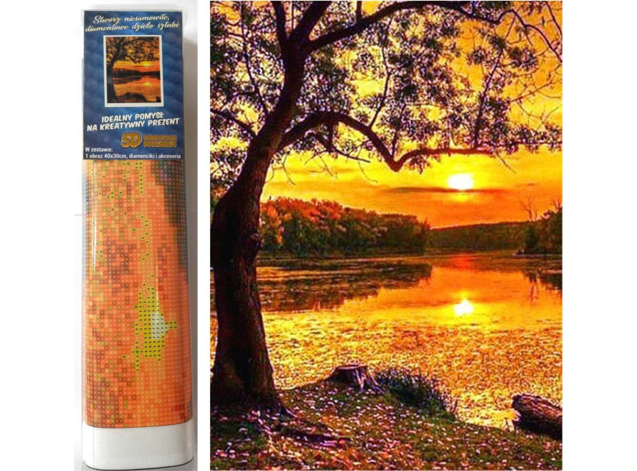 NORIMPEX Diamantové malování Západ slunce nad jezerem 30x40 cm