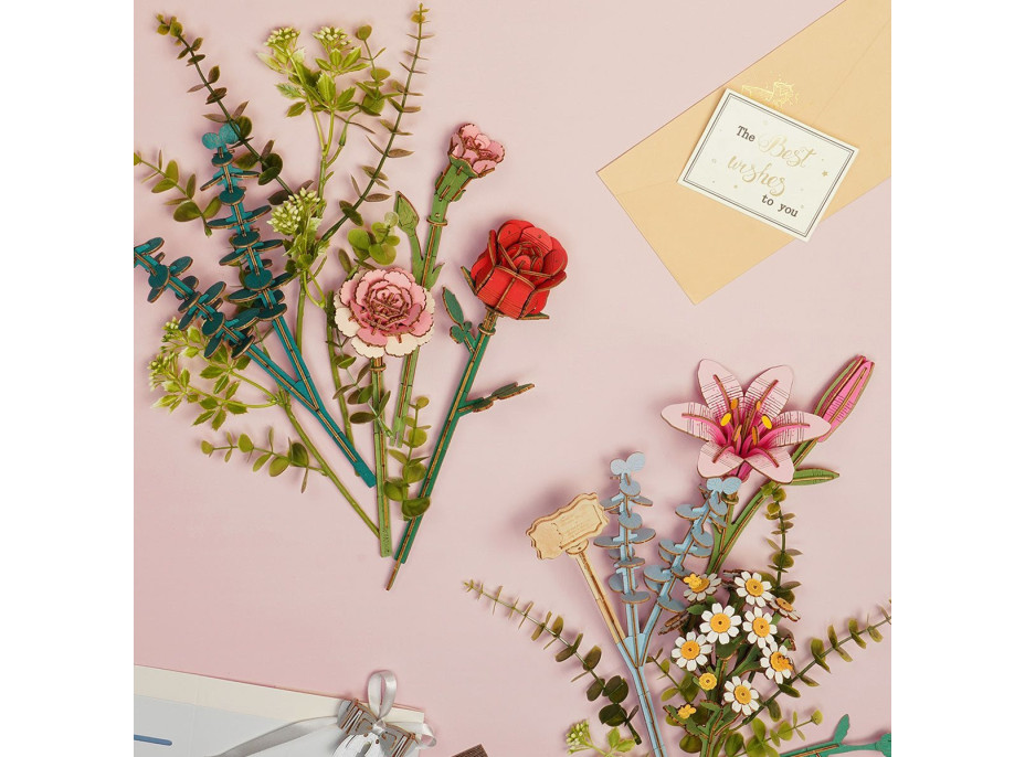 ROBOTIME Rowood 3D dřevěné puzzle Košík s květinami 428 dílků