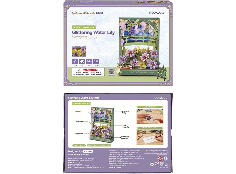 ROBOTIME Rowood 3D dřevěné puzzle Lekníny s LED osvětlením 237 dílků