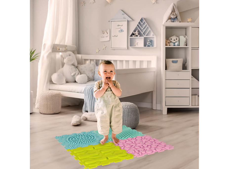 Senzorická podložka Montessori pro masáž nohou 8 dílků - pastelové barvy