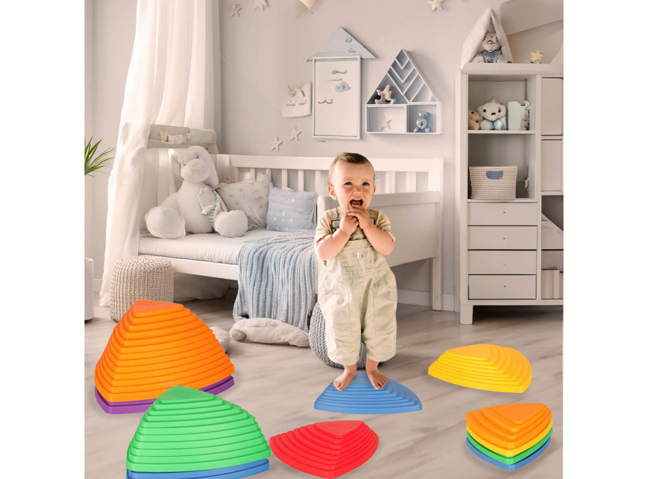 Senzorická Montessori stezka Říční kameny pro trénink rovnováhy 11 prvků - barevná