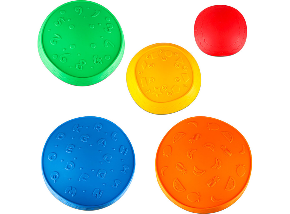 Senzorická Montessori stezka Říční kameny pro trénink rovnováhy 5 prvků - barevná