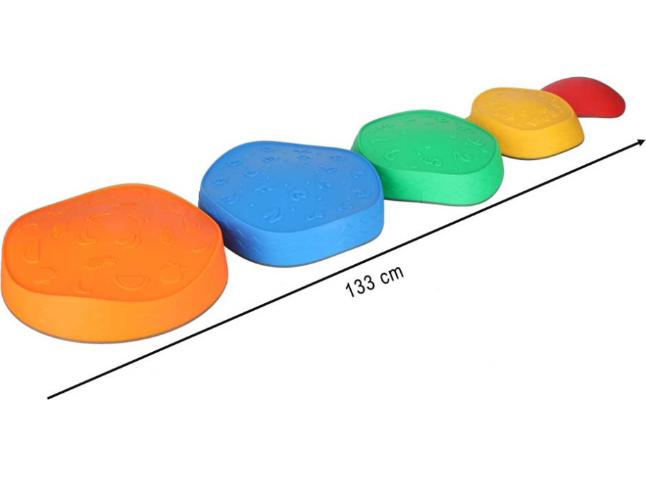 Senzorická Montessori stezka Říční kameny pro trénink rovnováhy 5 prvků - barevná