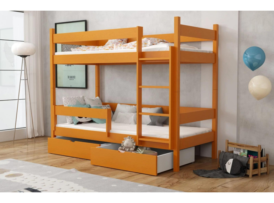 Dětská patrová postel z masivu borovice LEGEND se šuplíky - 200x90 cm