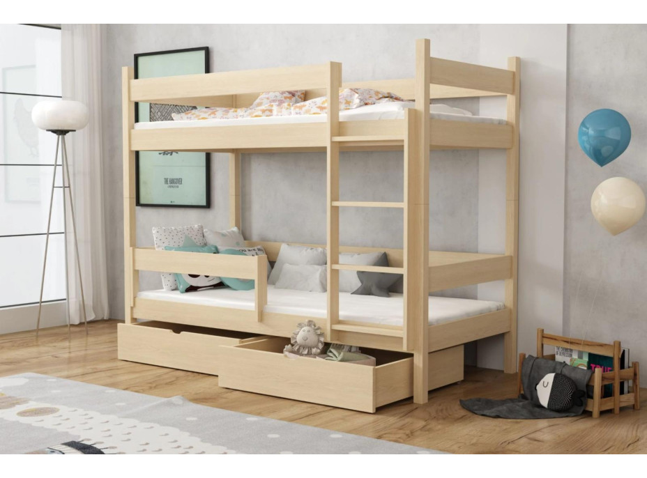Dětská patrová postel z masivu borovice LEGEND se šuplíky - 180x80 cm