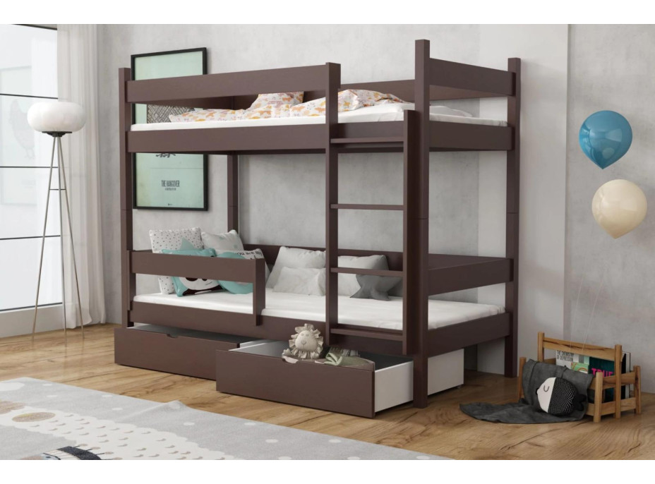 Dětská patrová postel z masivu borovice LEGEND se šuplíky - 180x80 cm