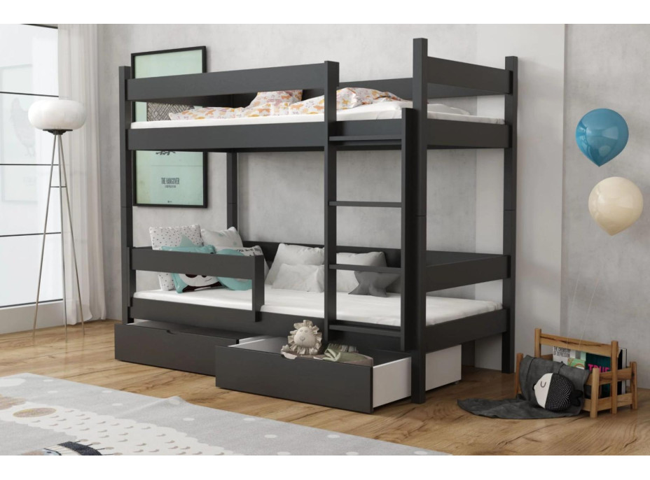 Dětská patrová postel z masivu borovice LEGEND se šuplíky - 200x90 cm