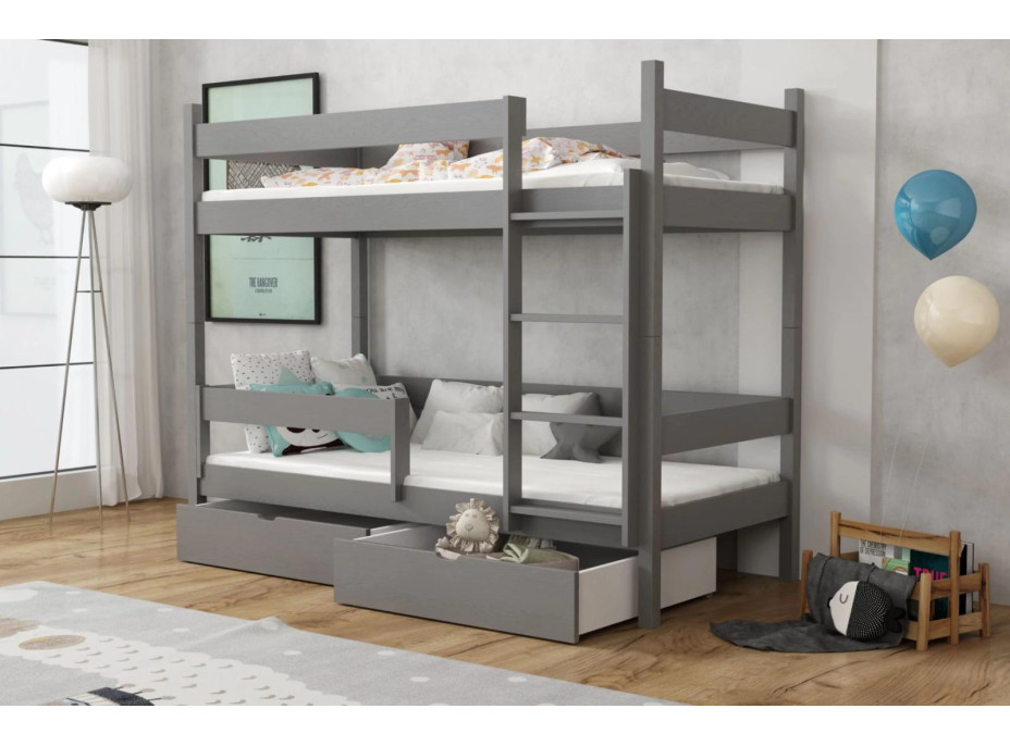 Dětská patrová postel z masivu borovice LEGEND se šuplíky - 200x90 cm