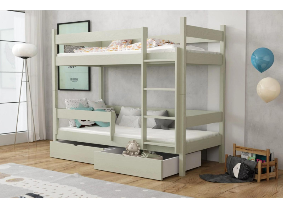 Dětská patrová postel z masivu borovice LEGEND se šuplíky - 200x90 cm
