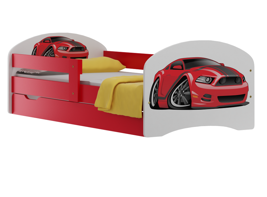 Dětská postel se šuplíky ČERVENÝ SPORŤÁK 160x80 cm - červená / bílá