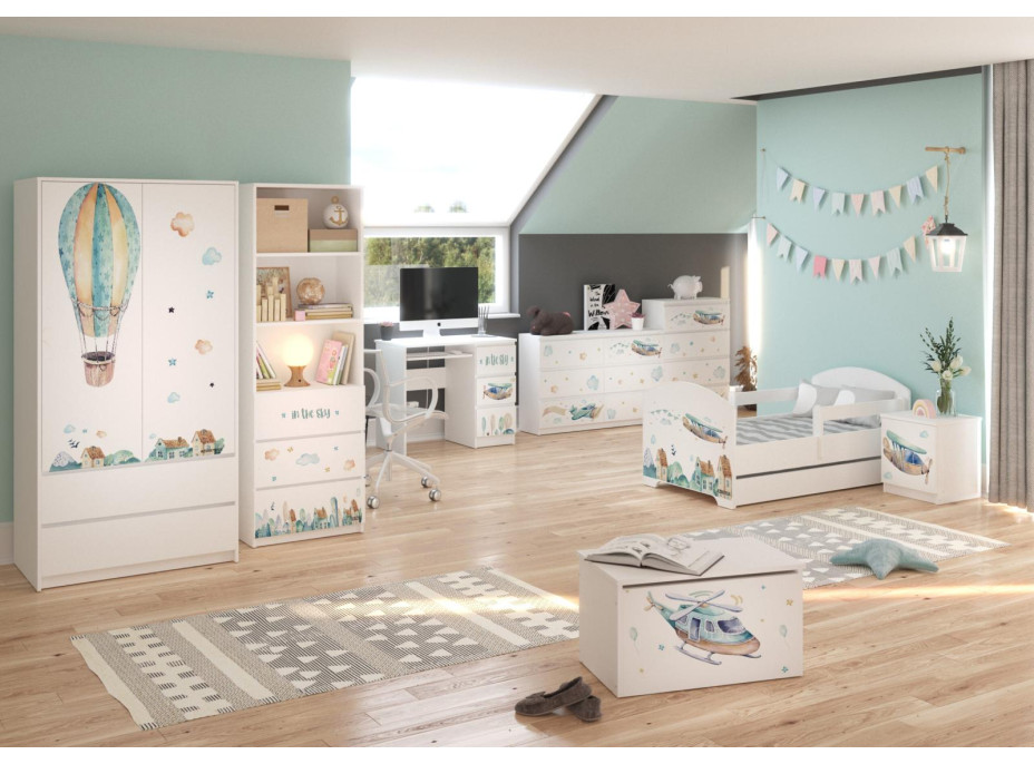Dětská postel OSKAR - 180x80 cm - DO NEBES - se šuplíkem, 1x dlouhá + 1x krátká zábrana