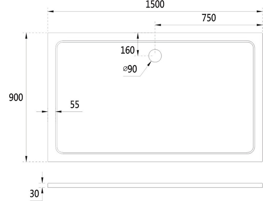 Obdelníková mramorová sprchová vanička VENETS - 150x90 cm
