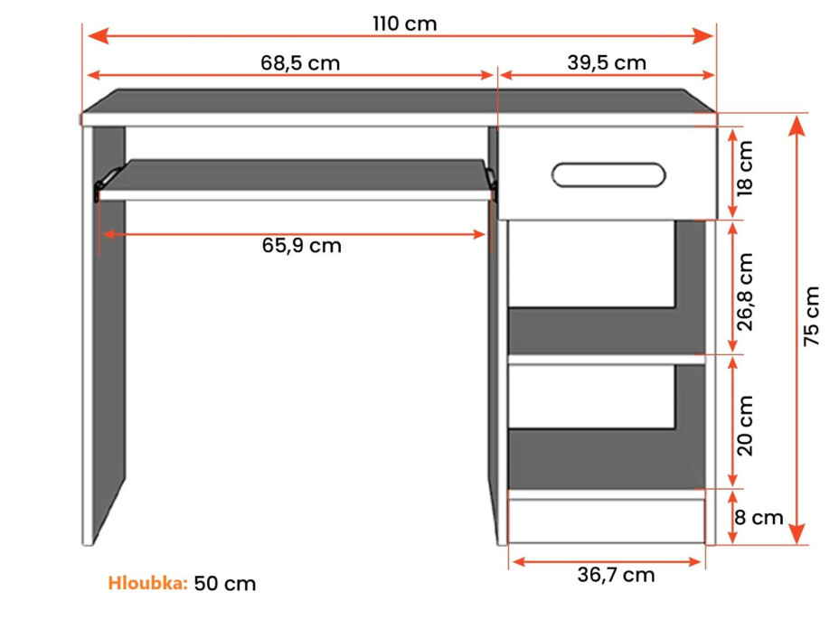 Psací stůl SMYK - šedý/bílý (více variant)