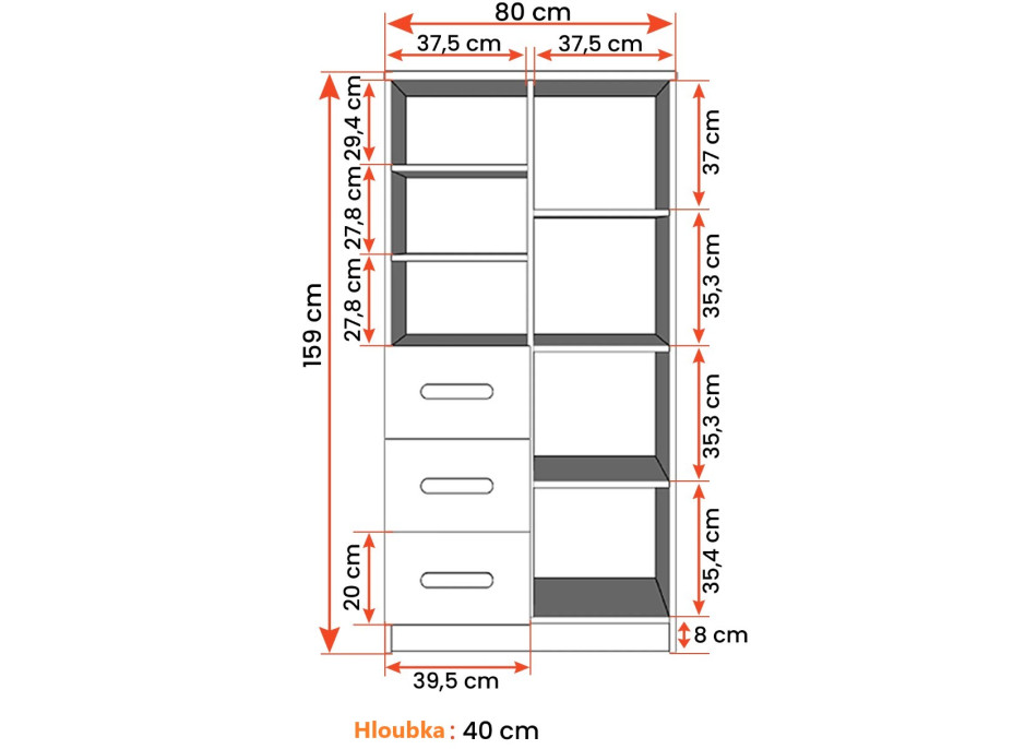 Regál SMYK - dub sonoma/bílý (více variant)