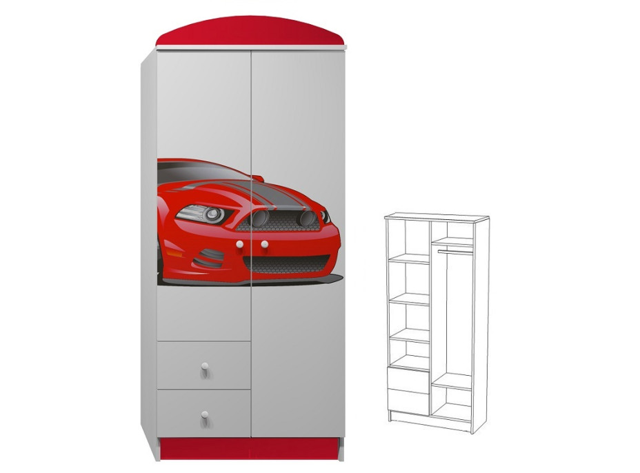 Šatní skříň ČERVENÝ SPORŤÁK - TYP E, červená / bílá