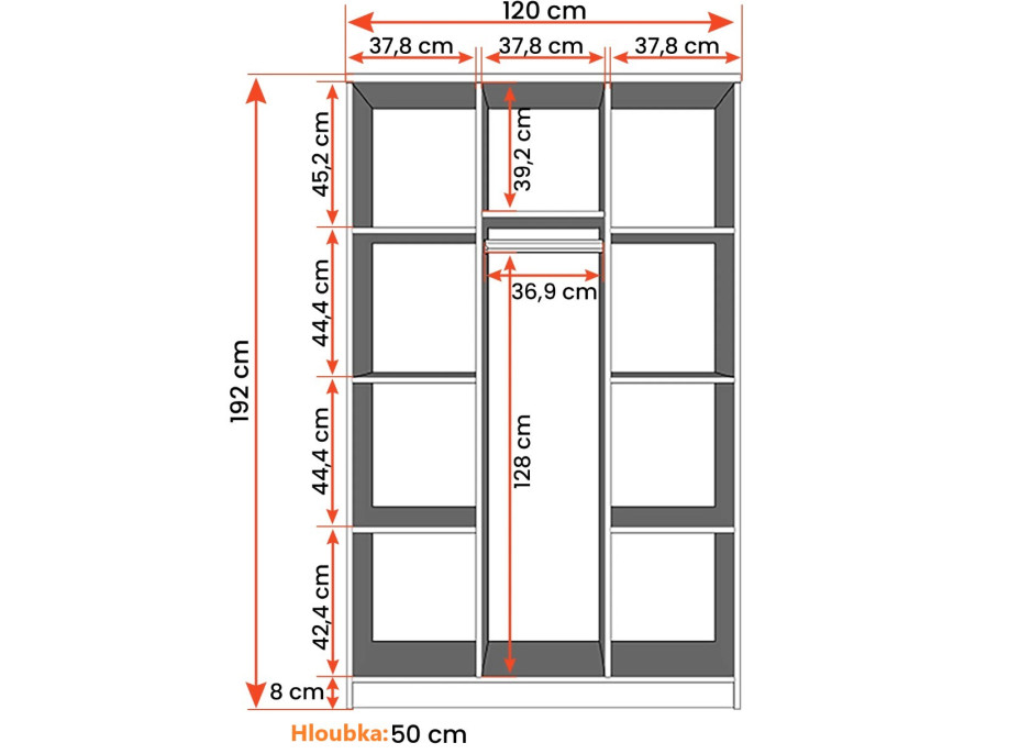 Šatní skříň SMYK 120 - dub sonoma/bílá (více variant)