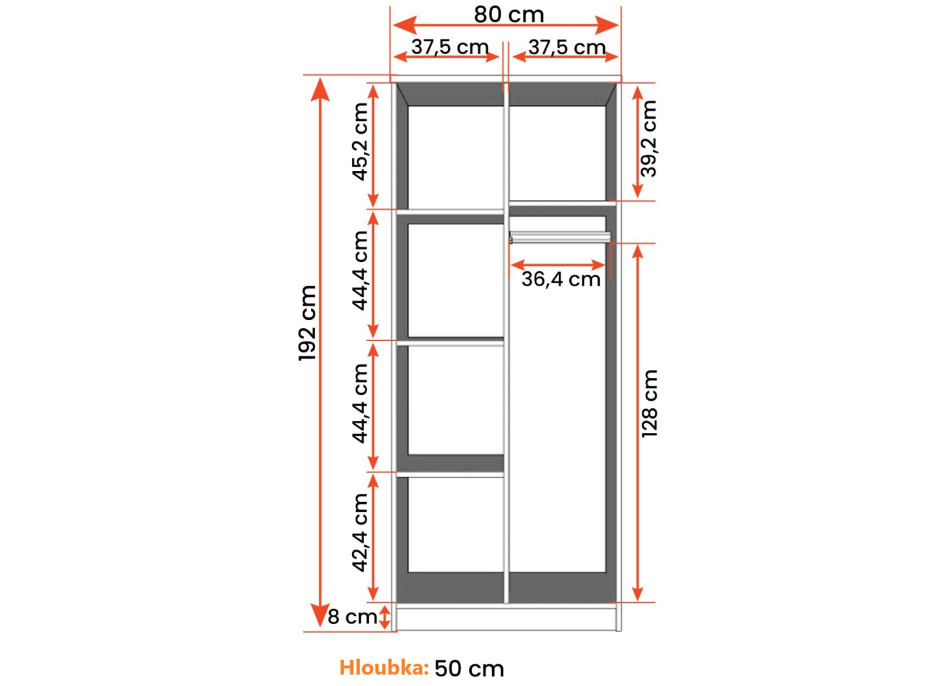 Šatní skříň SMYK 80 - dub sonoma/bílá (více variant)