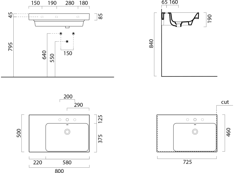 GSI NUBES keramické umyvadlo 80x50cm, s odkládací plochou vlevo, bílá mat 9630109