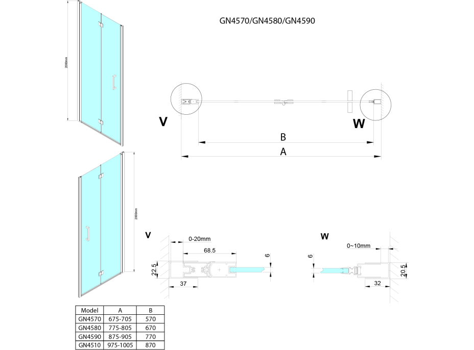 Gelco LORO sprchové dveře skládací 1000mm, čiré sklo GN4510