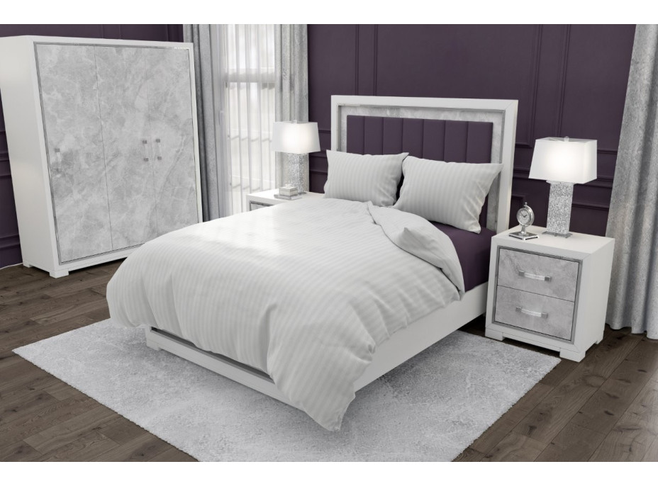 Ložní povlečení FASHION - 160x200 cm - bílé s 1cm pruhy - bavlněný satén