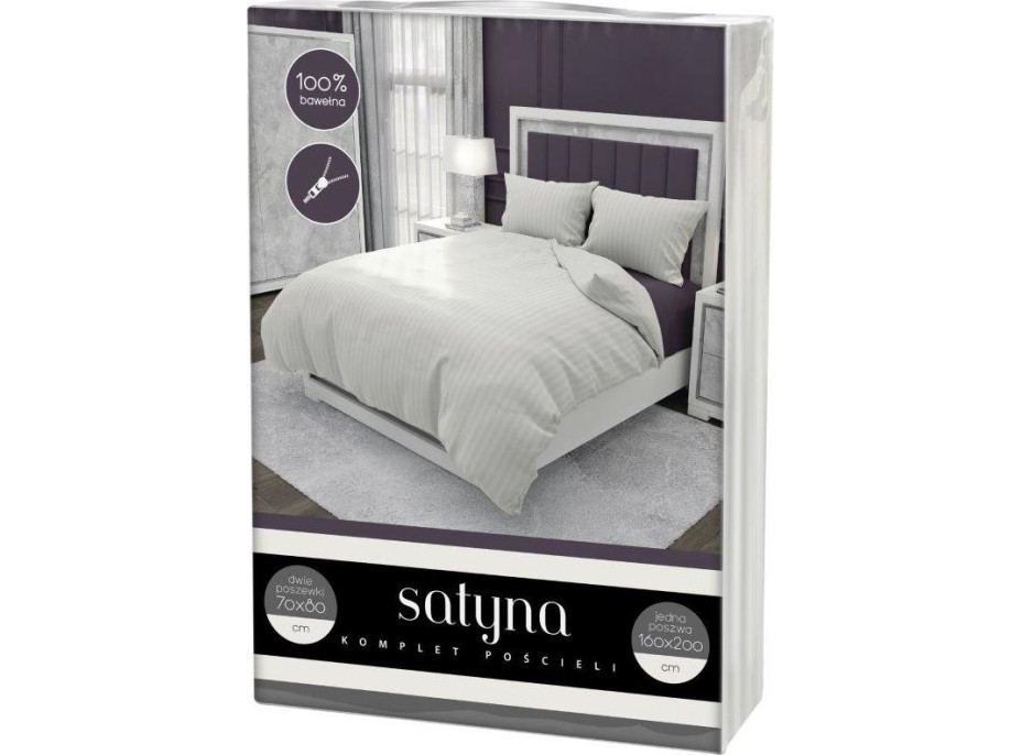 Ložní povlečení FASHION - 160x200 cm - bílé s 1cm pruhy - bavlněný satén