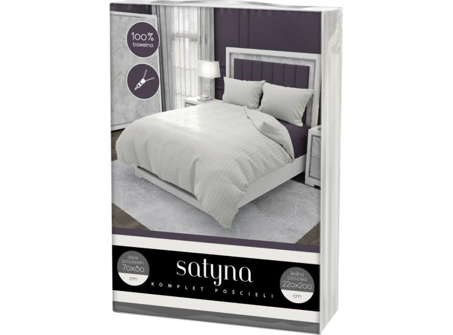 Ložní povlečení FASHION - 220x200 cm - bílé s 1cm pruhy - bavlněný satén