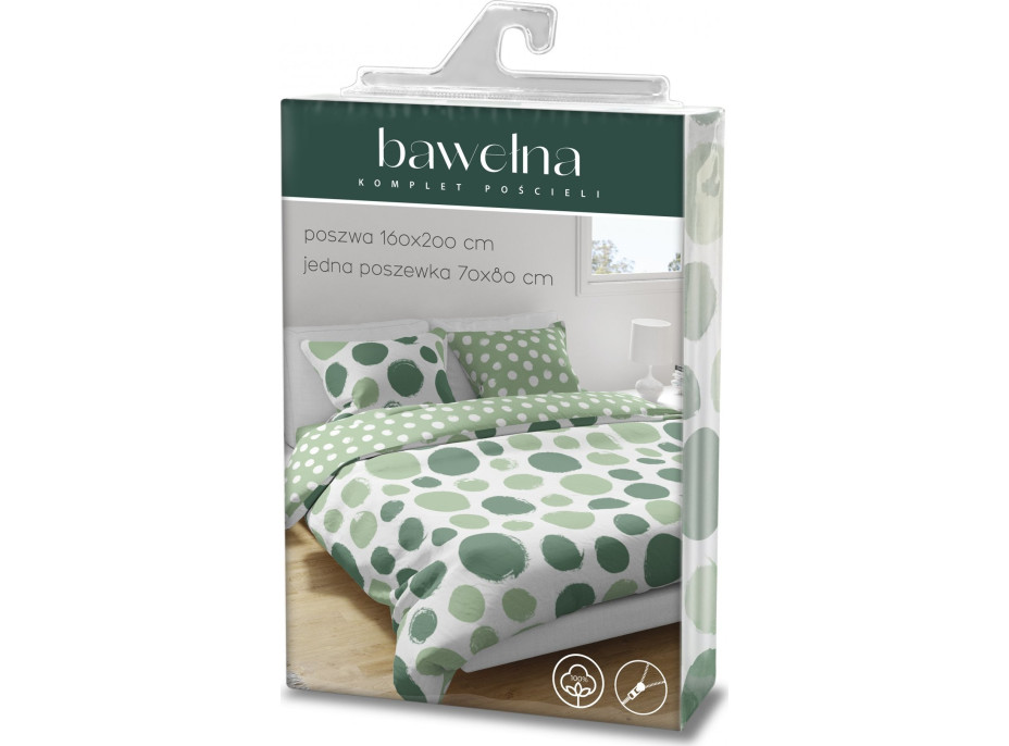 Bavlněné povlečení FASHION Zelené puntíky - bílé/zelené - 160x200 cm