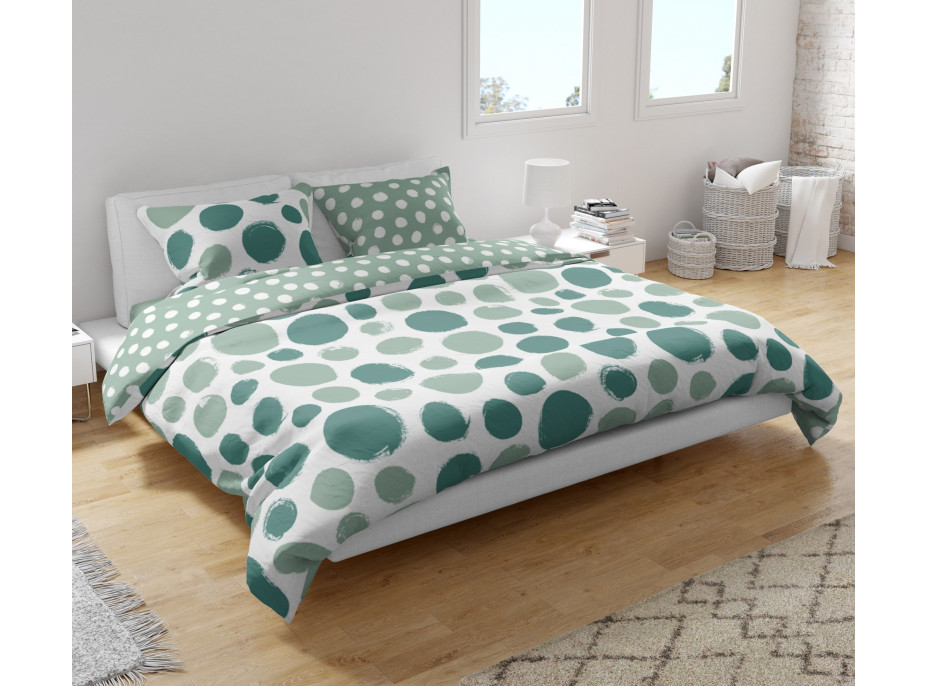 Bavlněné povlečení FASHION Zelené puntíky - bílé/zelené - 160x200 cm