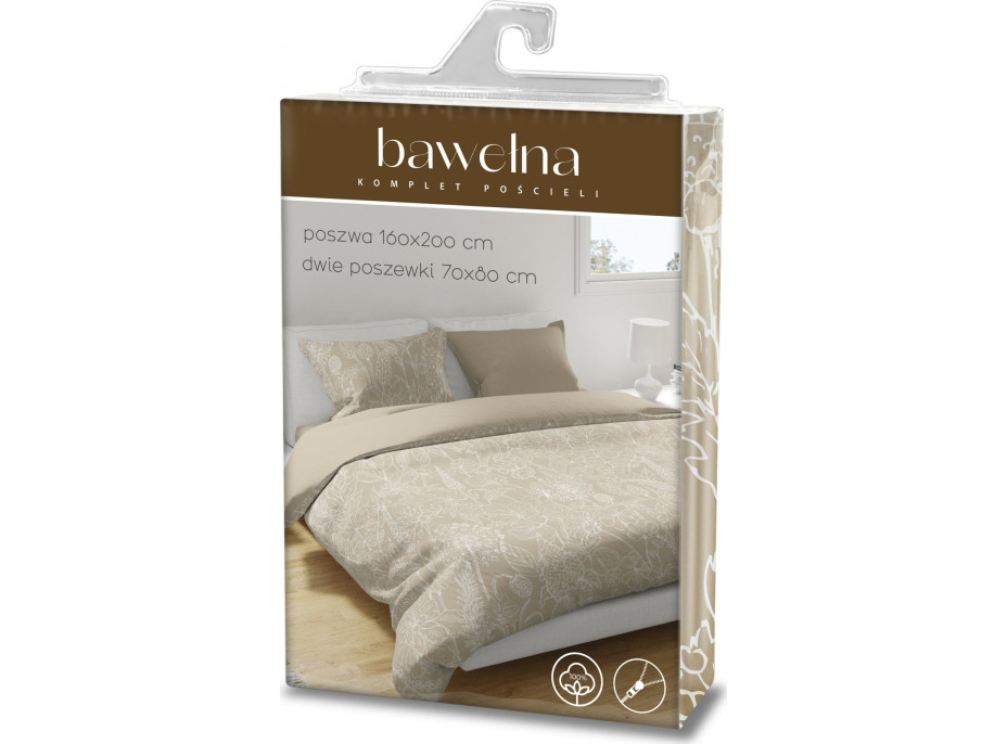 Bavlněné povlečení FASHION Luční květy - béžové - 160x200 cm