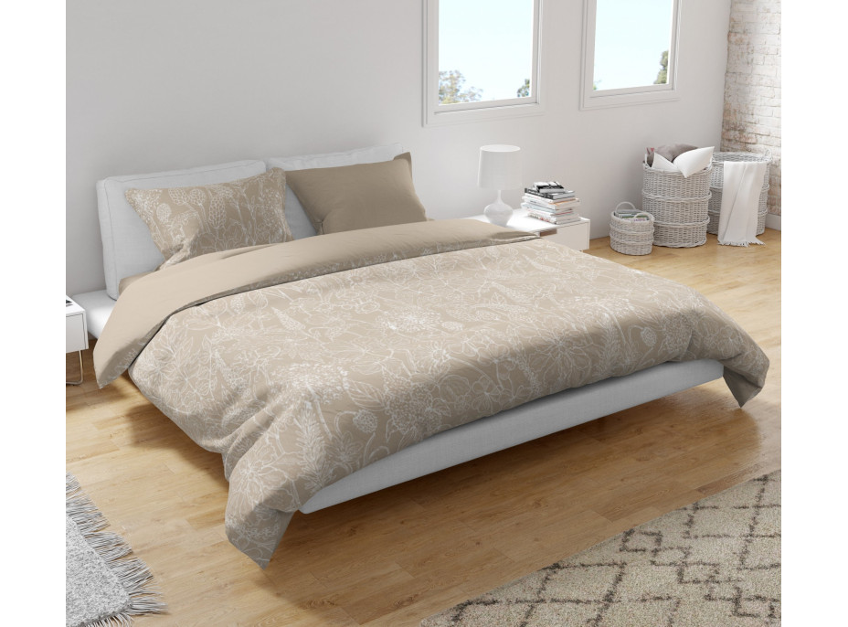 Bavlněné povlečení FASHION Luční květy - béžové - 160x200 cm