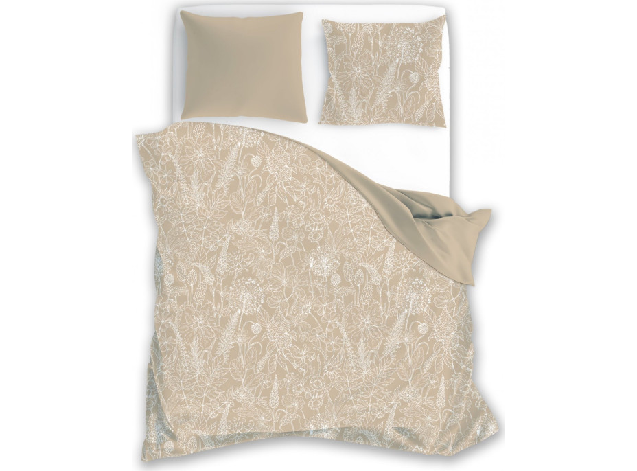 Bavlněné povlečení FASHION Luční květy - béžové - 160x200 cm