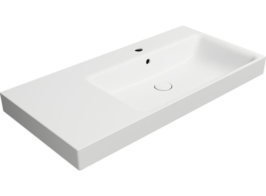 GSI NUBES keramické umyvadlo 100x50cm, s odkládací plochou vlevo, bílá mat 9628109