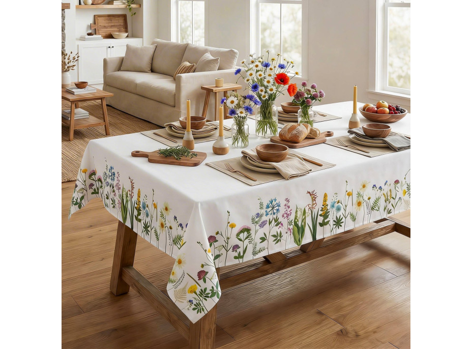 Velikonoční ubrus BLOOM Květiny - 140x200 cm - bílý