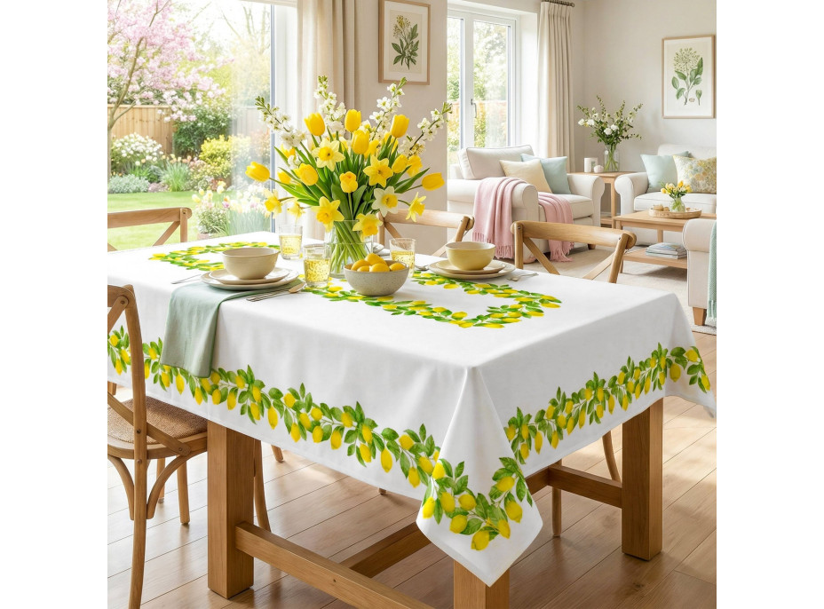 Dekorační ubrus LIMONE Citrony - 130x180 cm - bílý