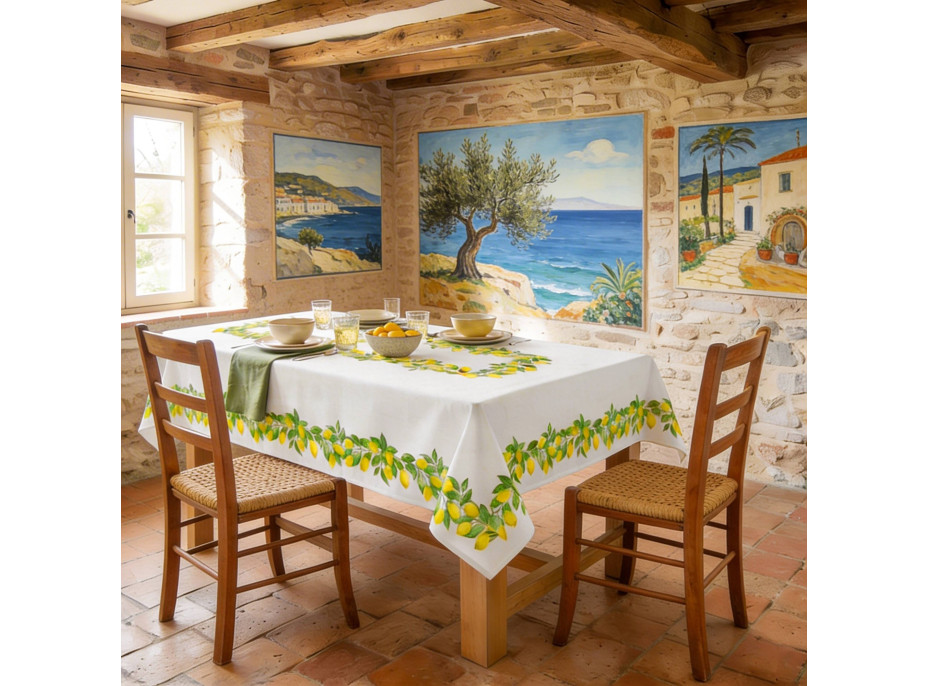 Dekorační ubrus LIMONE Citrony - 140x200 cm - bílý