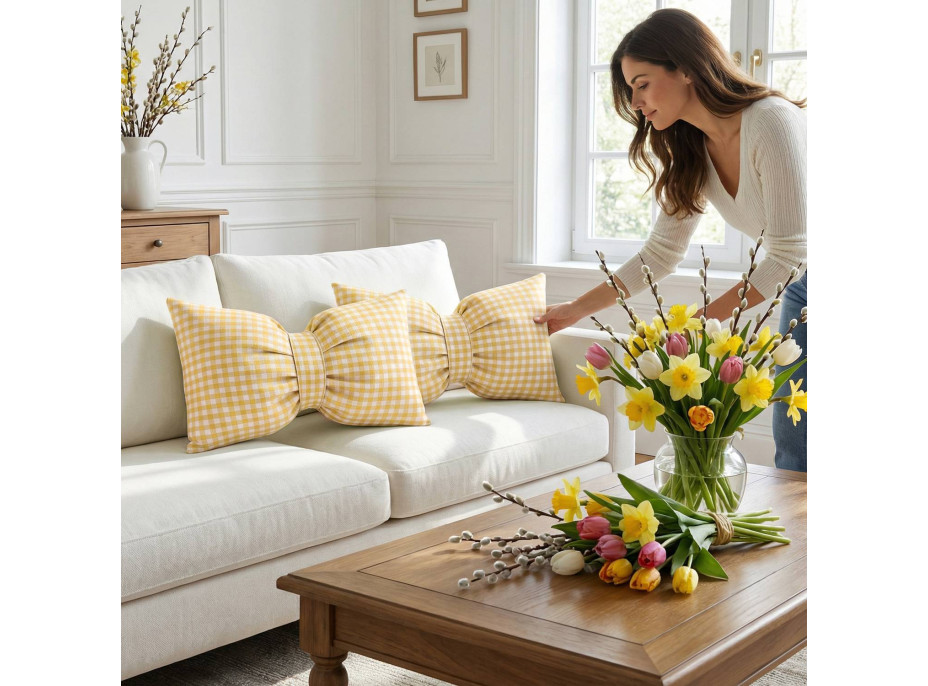 Dekorační polštář GLAM 30x50 cm - károvaný žlutý