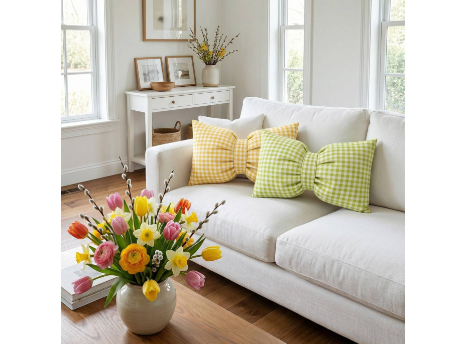 Dekorační polštář GLAM 30x50 cm - károvaný žlutý