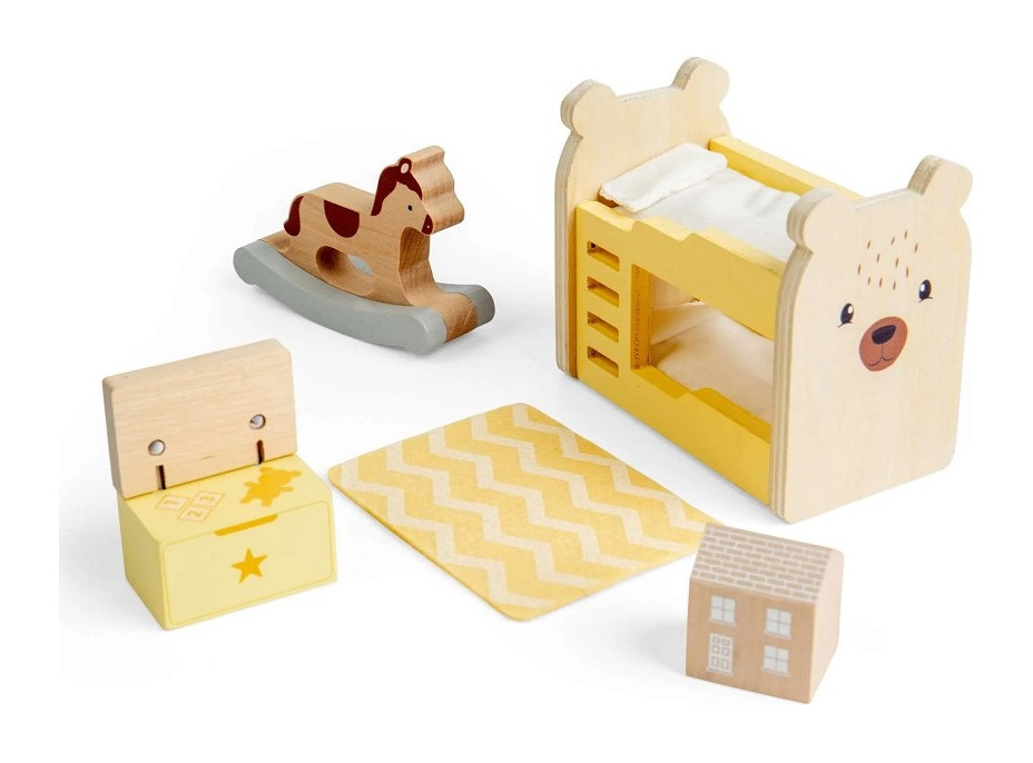 Bigjigs Toys Dřevěný nábytek do domečku pro panenky Dětský pokoj
