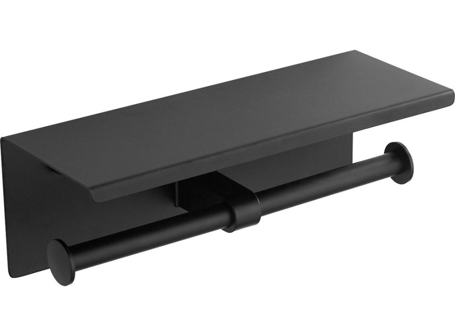 Sapho Dvojitý držák toaletního papíru s poličkou 30cm, černá mat UN1196B