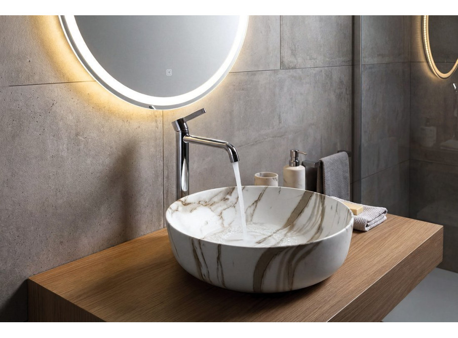 Sapho RONDEA keramické umyvadlo na desku Ø 41cm, bianco carrara AR445BC