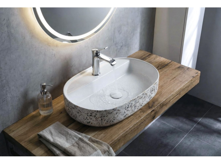 Isvea INFINITY OVAL keramické umyvadlo na desku, 60x40cm, terrazzo 10NF65060-2L-TRZ