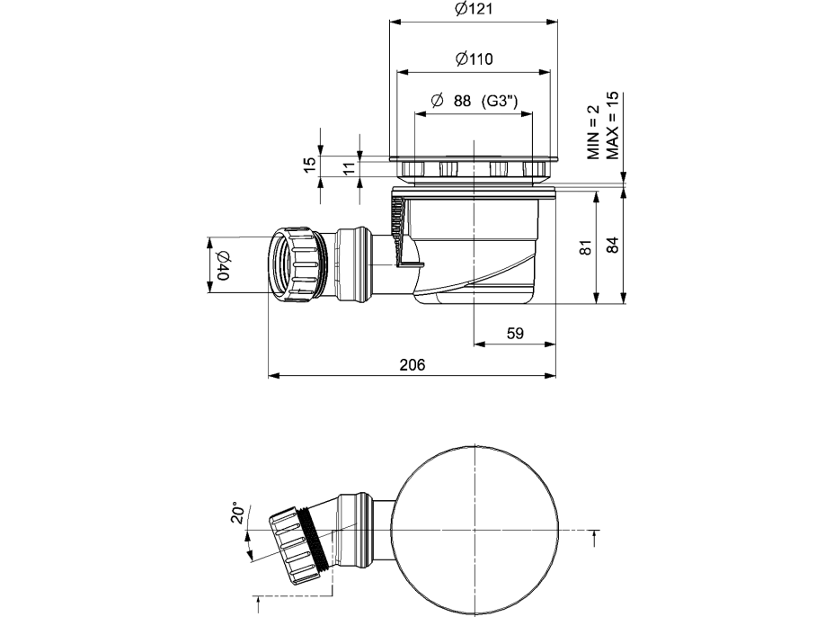 Polysan Vaničkový sifon, průměr 90mm, DN40, krytka měď mat 17911PG